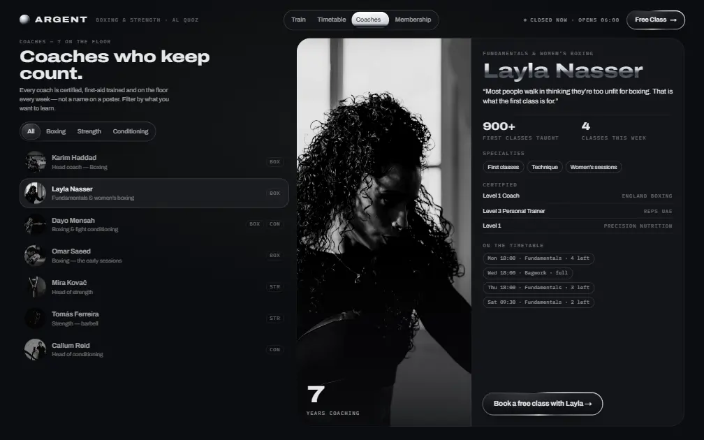 ARGENT — Coaches page