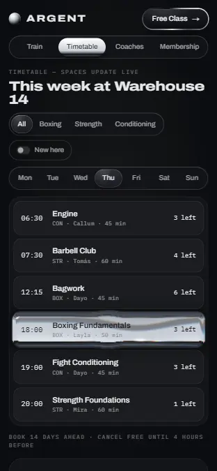 ARGENT — Timetable, on a phone