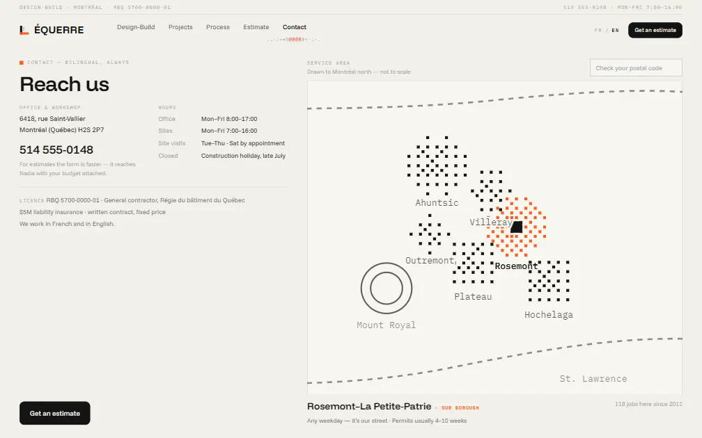 ÉQUERRE — Contact page