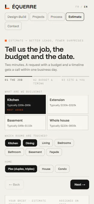 ÉQUERRE — Estimate, on a phone