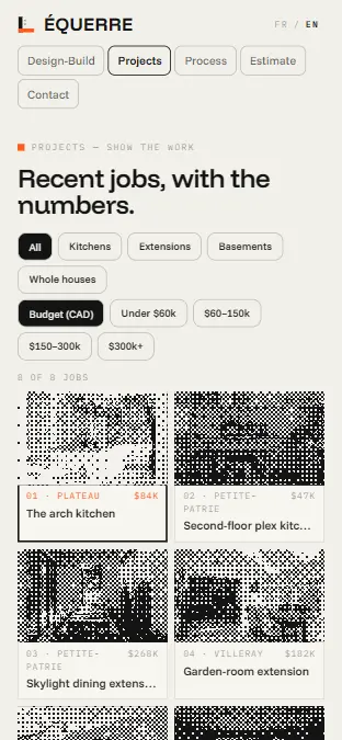 ÉQUERRE — Projects, on a phone