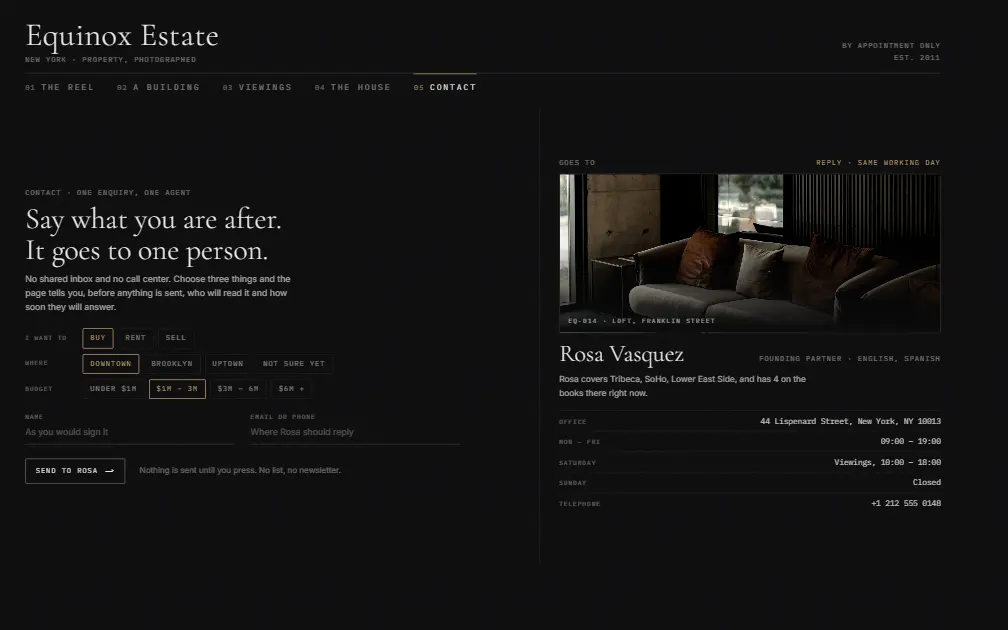 EQUINOX ESTATE — Contact page