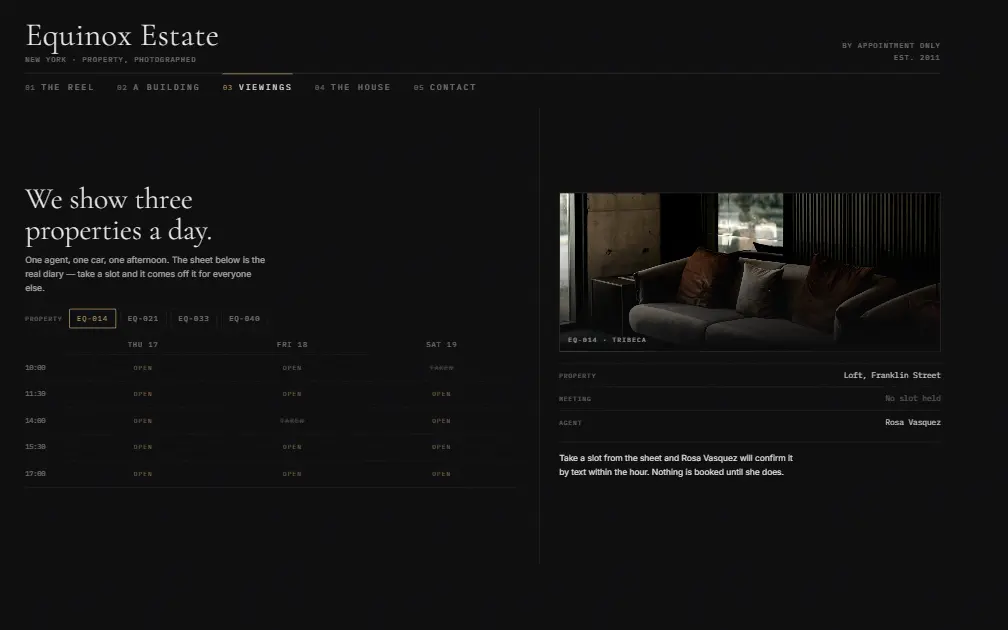 EQUINOX ESTATE — Viewings page