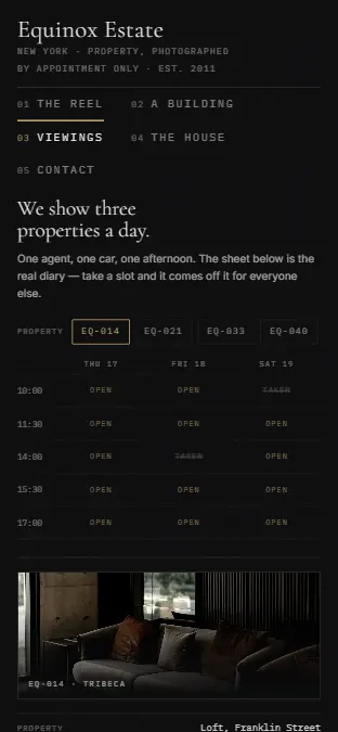 EQUINOX ESTATE — Viewings, on a phone