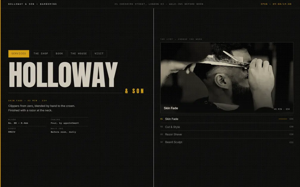 HOLLOWAY — an example barber website
