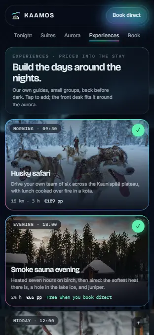 KAAMOS — Experiences, on a phone