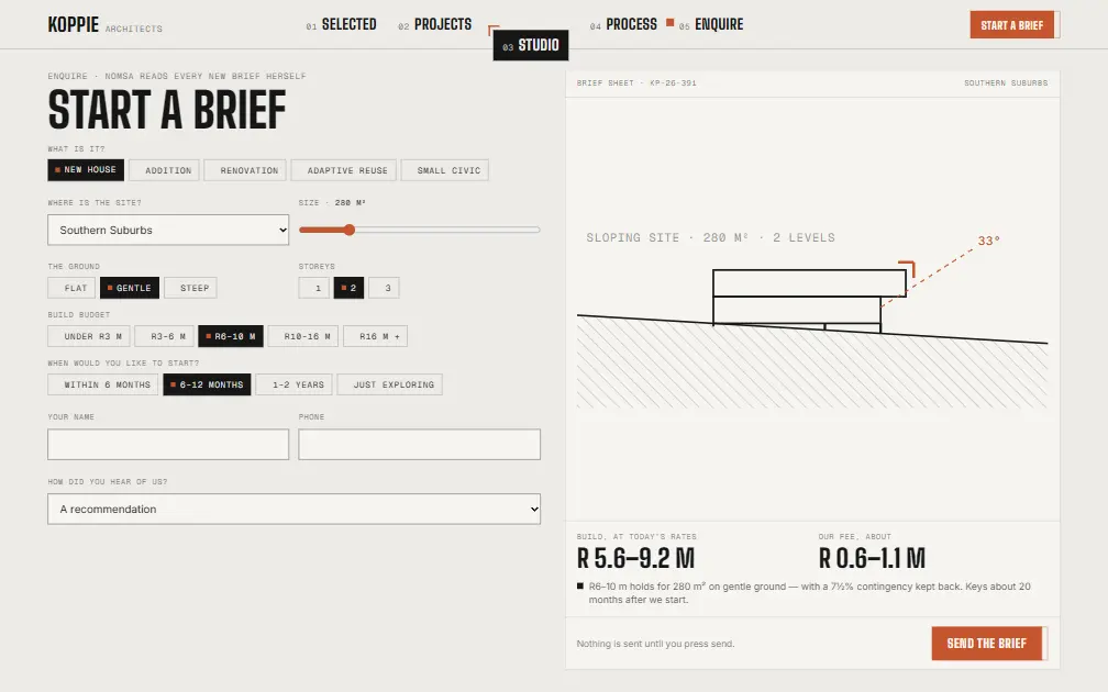 KOPPIE — Enquire page
