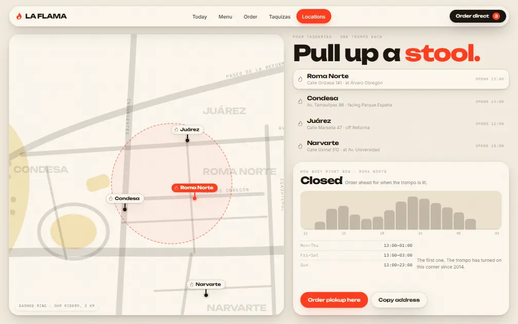 LA FLAMA — Locations page