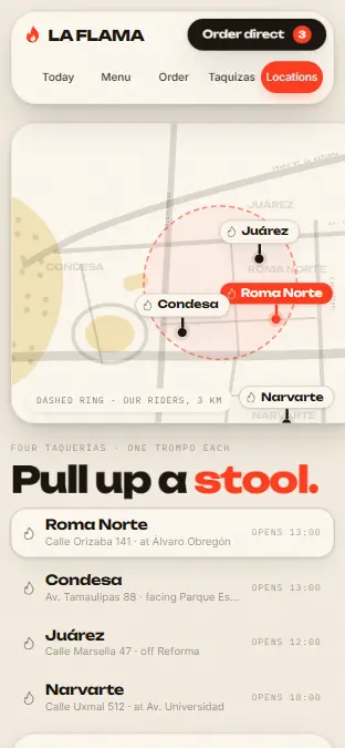 LA FLAMA — Locations, on a phone
