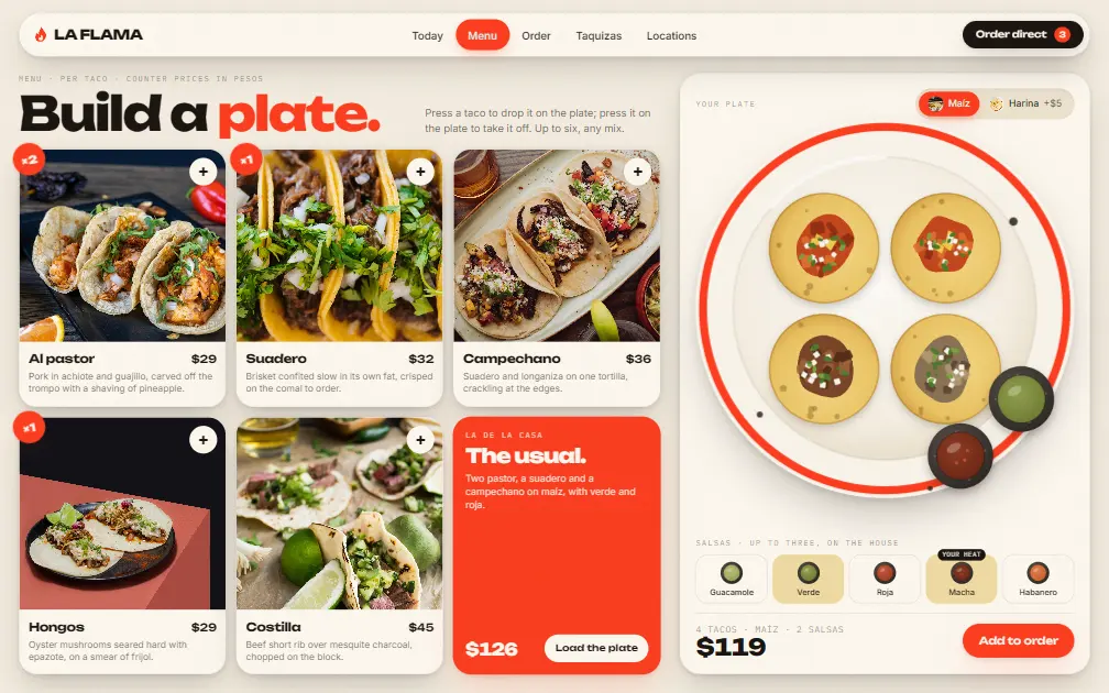 LA FLAMA — Menu page