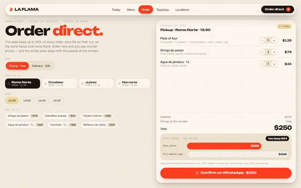 LA FLAMA — Order page