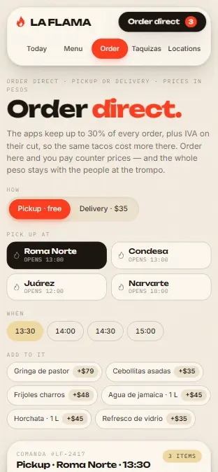 LA FLAMA — Order, on a phone