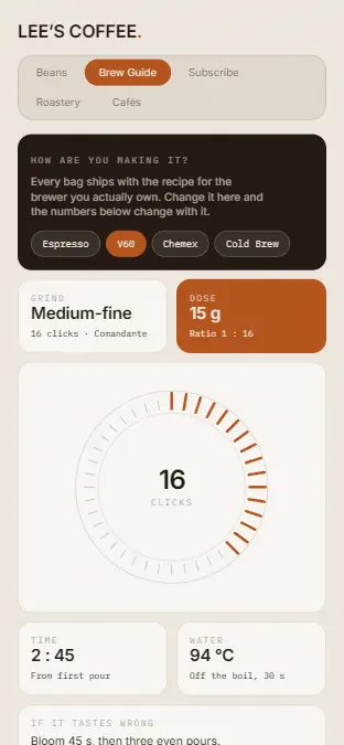 LEE’S COFFEE — Brew Guide, on a phone