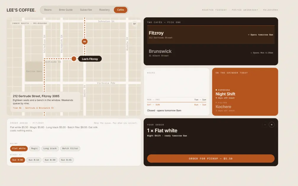 LEE’S COFFEE — Cafés page