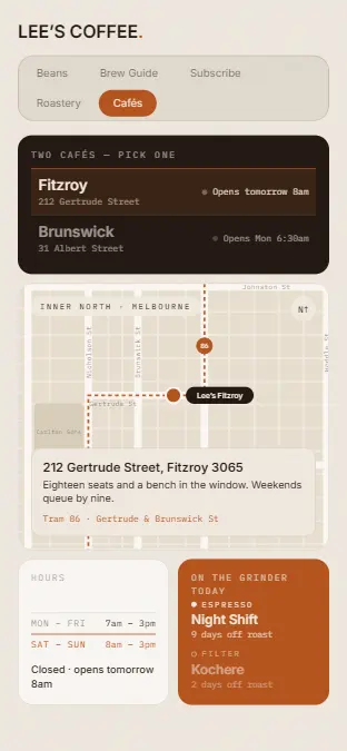 LEE’S COFFEE — Cafés, on a phone