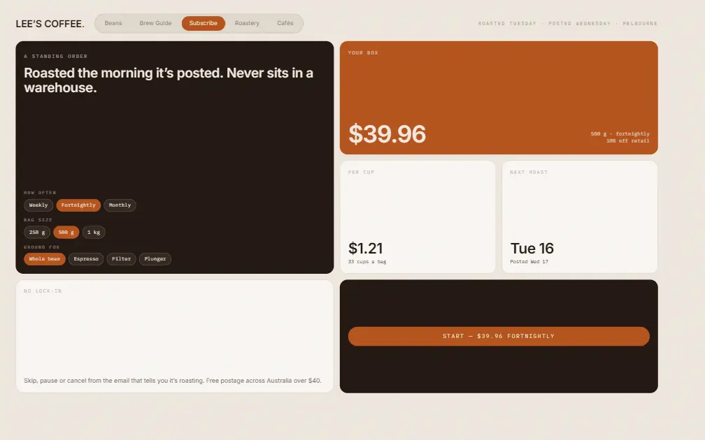 LEE’S COFFEE — Subscribe page