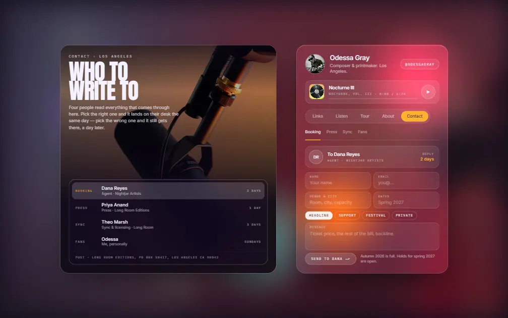 ODESSA GRAY — Contact page