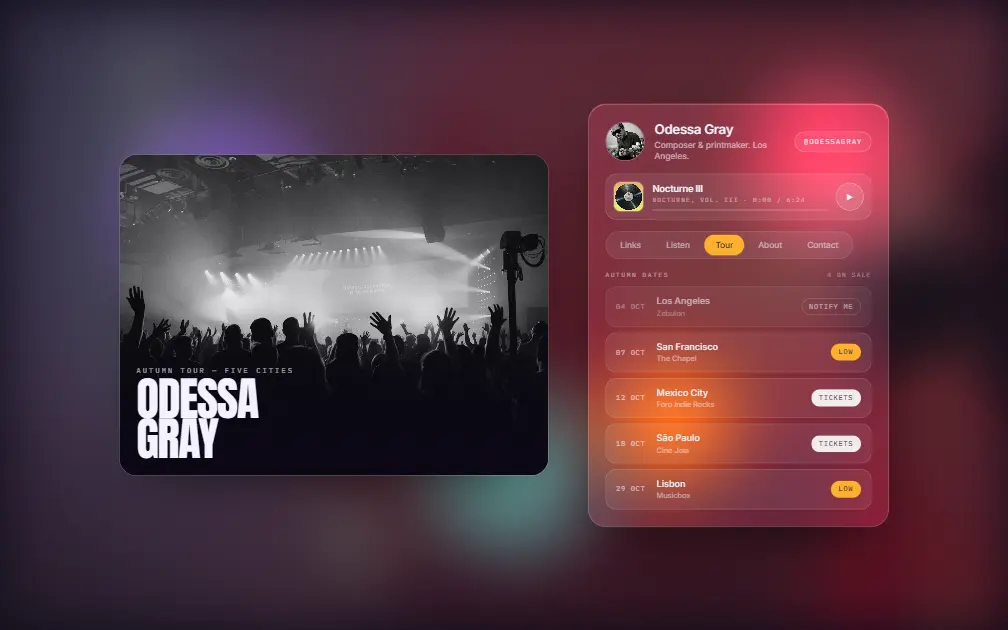 ODESSA GRAY — Tour page