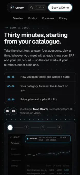 ORRERY — Book a Demo, on a phone