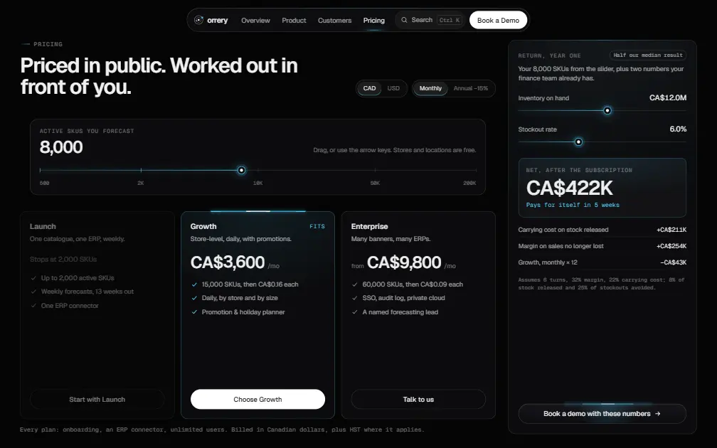 ORRERY — Pricing page