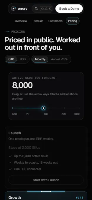 ORRERY — Pricing, on a phone