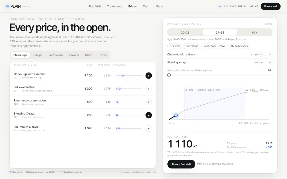 PLAIN DENTAL — Prices page