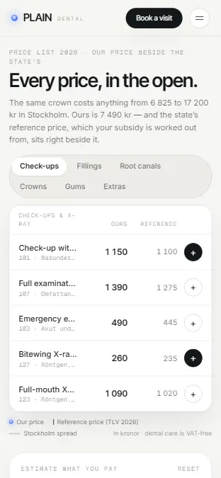 PLAIN DENTAL — Prices, on a phone