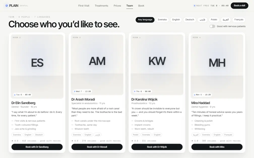 PLAIN DENTAL — Team page