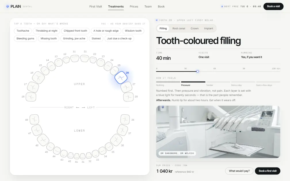 PLAIN DENTAL — Treatments page