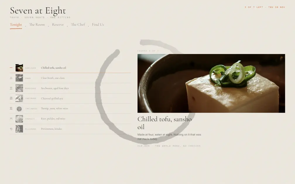 SEVEN AT EIGHT — an example fine dining website